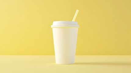 A tall white disposable coffee cup with a straw, designed for cold beverages like iced coffee, smoothies, or juices. It is recyclable and commonly used for takeaway.

