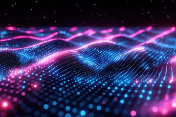 Fototapeta premium Abstract digital wave particles flowing in cyberspace, ideal for tech backgrounds