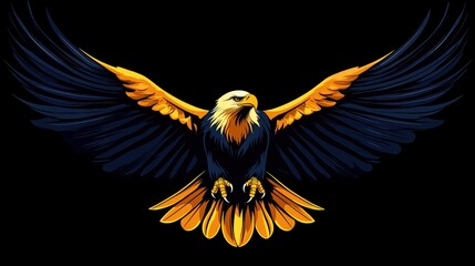 Majestic eagle in flight graphic art dark background bold colors dynamic viewpoint nature's power