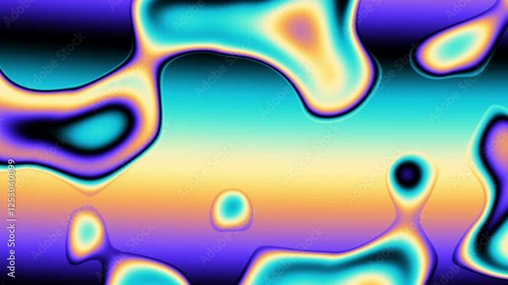 Poster Liquid psychedelic pattern of curved lines. Looping Motion. Moving liquid pattern with curved lines. Spots and curved lines move in