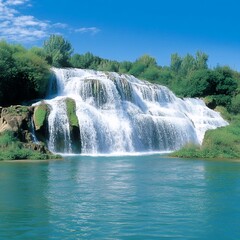 Fototapeta premium Serene Waterfall Cascading Into Tranquil Pool