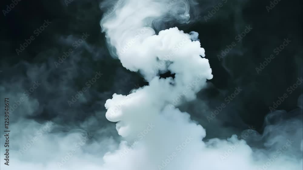 Poster a swirling column of white smoke against a dark background, creating an abstract and mysterious effe