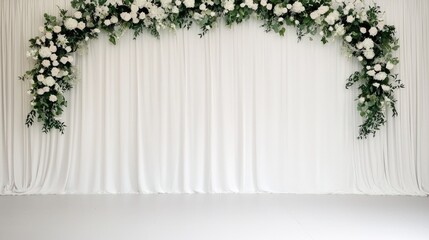 White floral wedding backdrop, ceremony setup