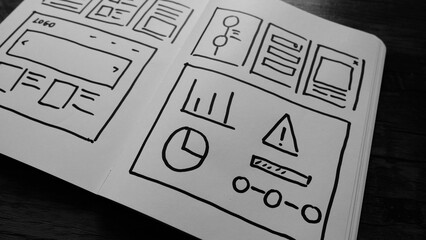 Draft sketch drawing template layout framework wireframe. 