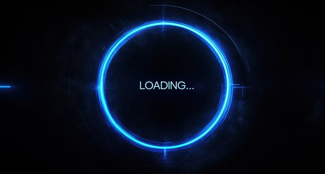 text "loading" in a blue circle