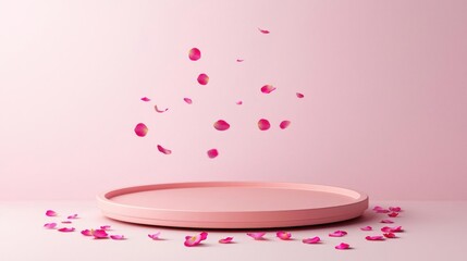 Pink Rose Petals Floating Over Round Platform