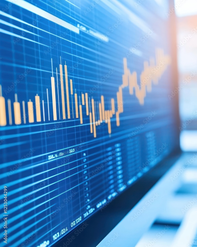 Aufkleber financial data analysis with stock market trends on a computer screen in modern office environment