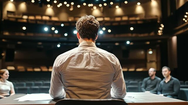 2_A Playwright Rehearsing a Scene with Actors in a Theater