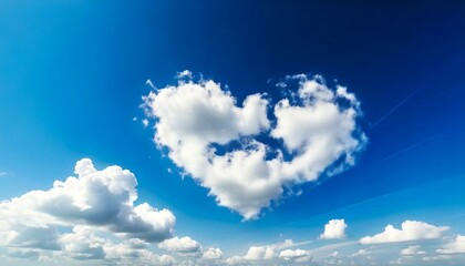 空に浮かぶハート模様の雲、ラッキー愛情のイメージ