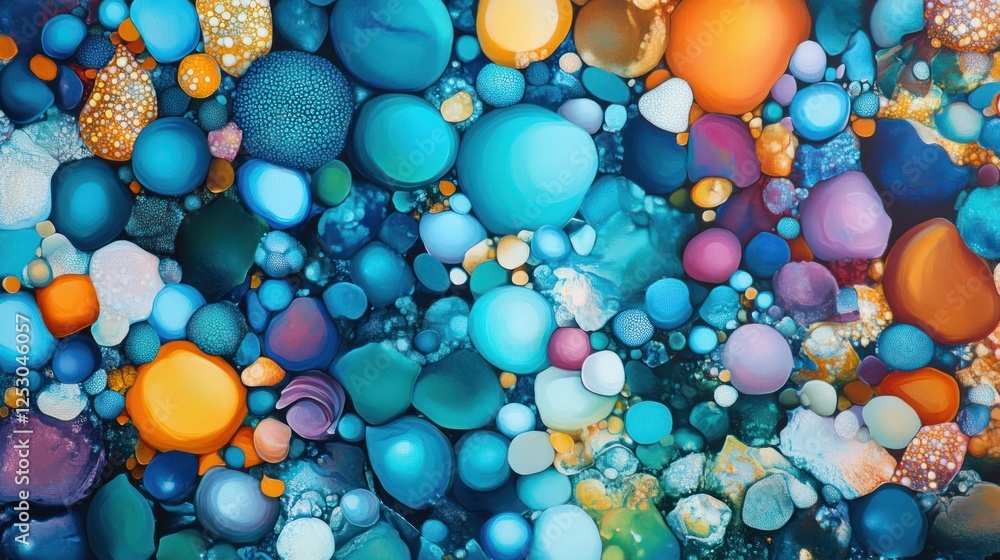 Aufkleber vibrant abstract background of colorful bubbles and dots in vivid blues and oranges for creative des