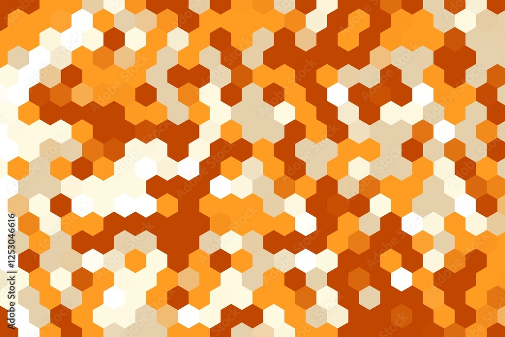 Aufkleber high-quality abstract orange and beige hexagonal pixel mosaic with structured geometric design. mode