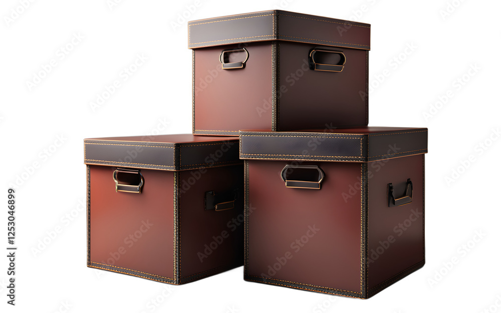 Poster A set of three stacking storage boxes with a simple design on a empty plain background