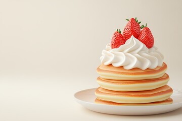 Stacked Pancakes With Strawberries And Whipped Cream