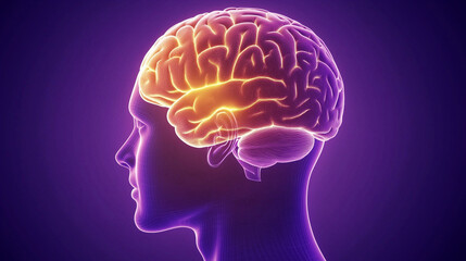 Vivid Purple and Yellow Brain Scan with Red Accents, X-ray Style