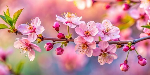 Macro Photography: Delicate Cherry Blossom Branch, Spring Bloom, Pink Petals, Nature Close-Up