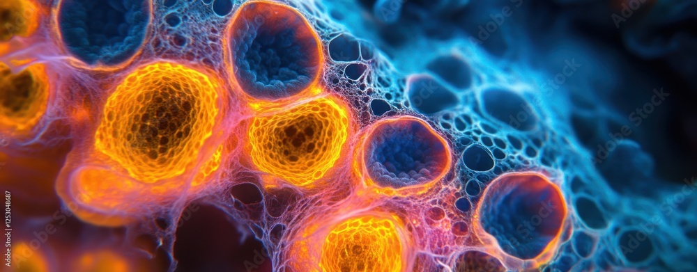Aufkleber Abstract Colorful Microorganisms Under the Microscope Showcasing Intricate Patterns and Structures in Vibrant Hues