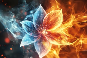 Obraz premium Elegant Visualization of Fire and Ice Merging in Stunning Harmony
