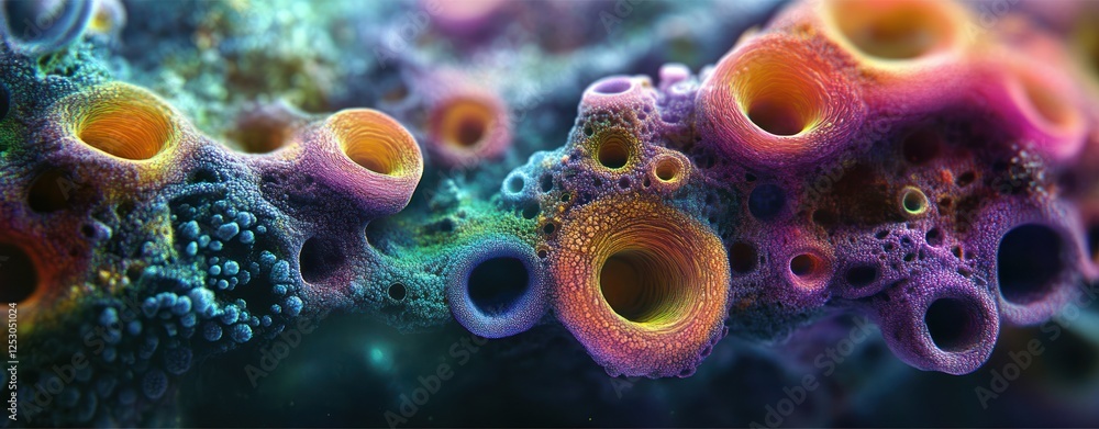 Fototapete colorful abstract background of microbial structures with circles and bubbles for artistic and scien