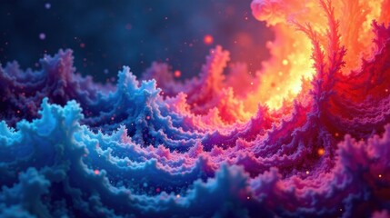Fototapeta premium Abstract Colorful Fractal Landscape A Vivid Fusion of Blue and Red Hues with Sparkling Particles