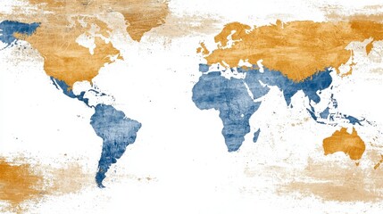 Textured World Map with Shades of Blue and Tan