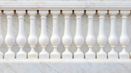 Fototapeta premium horizontal row of white marble guardrail with elegant balusters, showcasing intricate craftsmanship and smooth finish, perfect for architectural designs