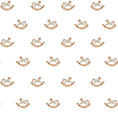 Vintage rocking horse pattern for nursery decor featuring soft colors and playful design elements