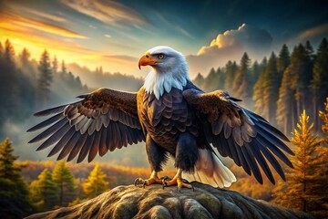 Fototapeta premium Majestic Bald Eagle Standing on Hind Legs - Wild Bird Photography