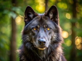 Majestic Black Northwestern Wolf Portrait: Wild Canine in Forest Setting