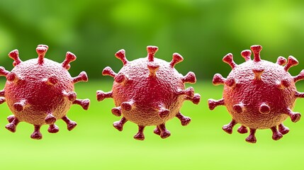 Three Red Virus Cells Against Green Background