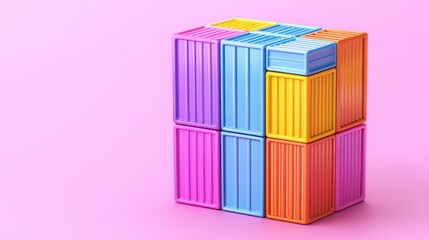 Naklejka premium Colorful plastic building blocks arranged in a playful structure on a pink background.