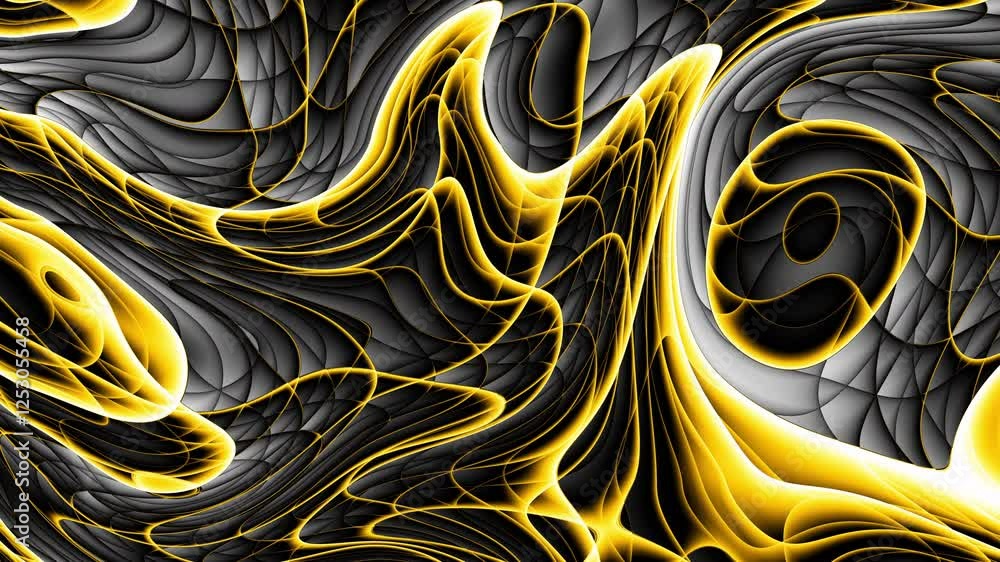 Poster Liquid psychedelic pattern of curved lines. Looping Motion. Moving liquid pattern with curved lines. Spots and curved lines move in