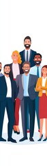Fototapeta premium Diverse group of professionals smiling in office attire, symbolizing teamwork and inclusivity.