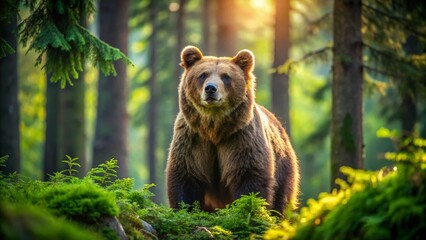 Fototapeta premium Majestic European Brown Bear in Forest, Ursus arctos, Wildlife Photography