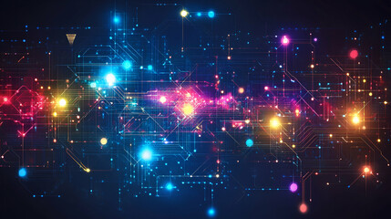 Obraz premium A glowing futuristic data city with neon-lit structures representing AI-driven cyber architecture and next-generation smart technology.