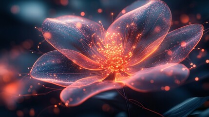 flower with digital glow, closeup