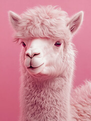 Obraz premium Cute Pink Alpaca Portrait on a Colorful Minimal Background