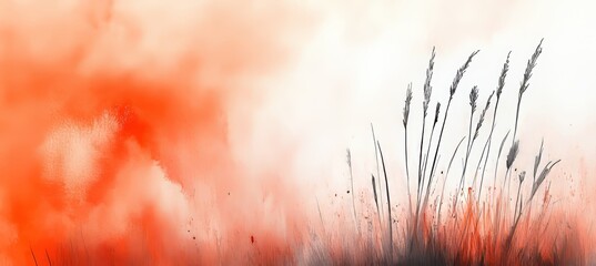 Obraz premium Gentle Orange Watercolor Wash With Herbs And Wildflowers, Soft Pastel Background, Gentle Texture