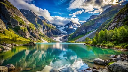 Majestic Glacial Lake in Jostedalsbreen National Park, Norway - Candid Nature Photography