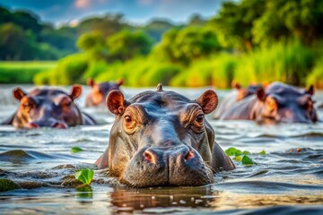Fototapeta premium Majestic Hippos in Murchison Falls National Park, Uganda - High-Resolution Stock Photo