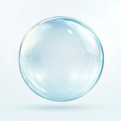 A realistic illustration of a translucent blue bubble, detailed with soft reflections and delicate highlights, appearing perfectly round and glossy, placed on a clean white background.