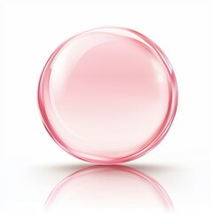 A realistic illustration of a translucent pink bubble, detailed with soft reflections and delicate highlights, appearing perfectly round and glossy, placed on a clean white background.