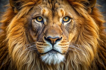 Fototapeta premium Majestic Lion Close-Up: Powerful Gaze, Copy Space for Text