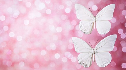 Two White Butterflies Against Pink Bokeh Background