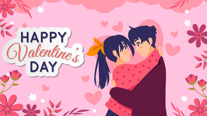 Valentine's day A couple in love hugs and Kisses. Cute cartoon vector illustration background