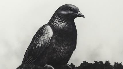 Monochrome Drawing Of A Single Wood Pigeon