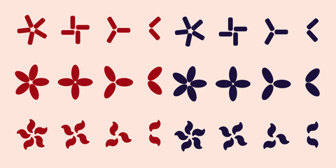 Abstract geometric red blue brutal elements collection beige background vector elements.