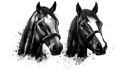 Fototapeta premium Two Majestic Black Horses Head Portraits