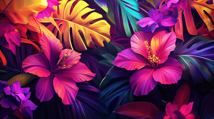 Vibrant Tropical Flowers and Lush Foliage Create a Lively Botanical Garden Display