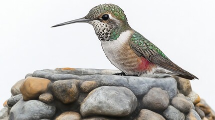 Fototapeta premium Allen Hummingbird Perched on Rock Bird Bath