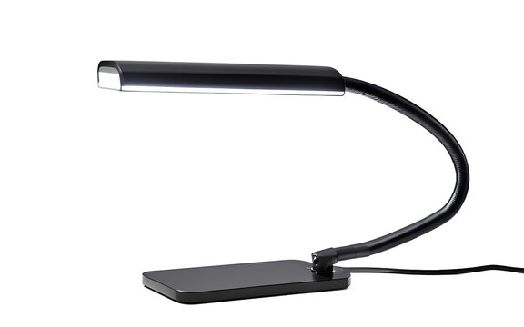A sleek, minimalist LED desk lamp with a flexible neck on a empty plain background